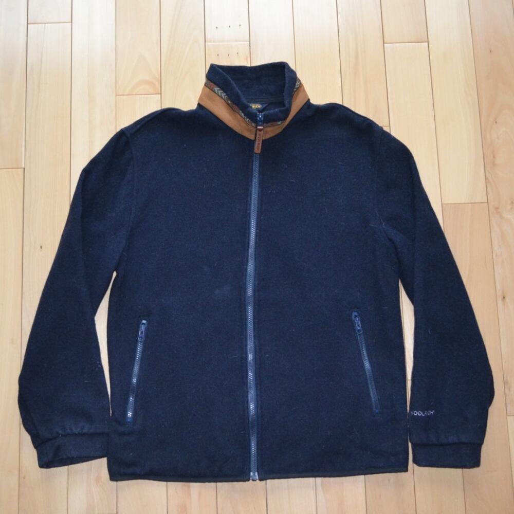 Vintage Woolrich Wool Jacket Retro Aztec Collar Size Small Navy Blue